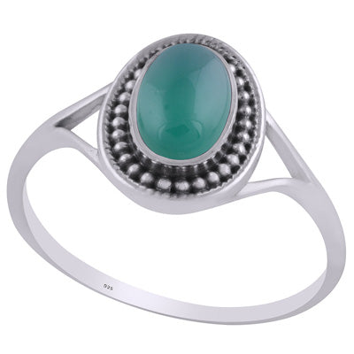 Alluring Rawa Work Around Green Onyx Oval Shape 925 Sterling Solid Silver Ring - R3403233-8