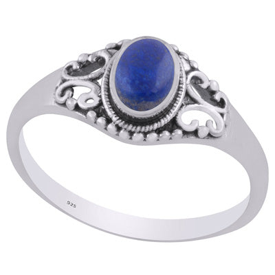 Alluring Rawa & Wire Work Around Lapis Oval Shape 925 Sterling Solid Silver Ring - R3403235-6
