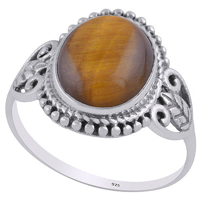 Stunning Rawa & Wire Work Around Tiger's Eye Oval Shape 925 Sterling Solid Silver Ring - R3403238-11
