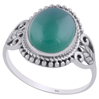 Stunning Rawa & Wire Work Around Green Onyx Oval Shape 925 Sterling Solid Silver Ring - R3403238-8
