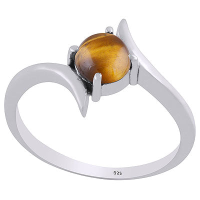 Alluring Handcrafted Work Around Tiger's Eye Round Shape 925 Sterling Solid Silver Ring - R3403239-10