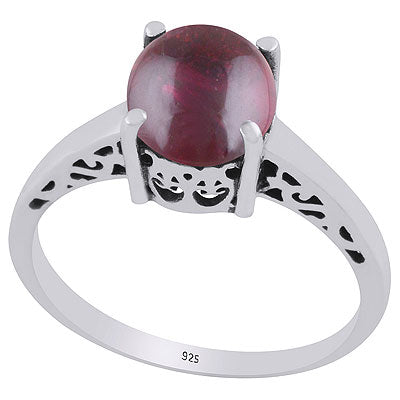 Beautiful Cut Work Around Garnet Round Shape 925 Sterling Solid Silver Ring - R3403240-2