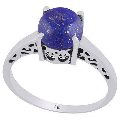 Beautiful Cut Work Around Lapis Round Shape 925 Sterling Solid Silver Ring - R3403240-6