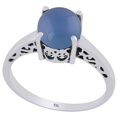 Beautiful Cut Work Around Blue Chalcedony Round Shape 925 Sterling Solid Silver Ring - R3403240-9