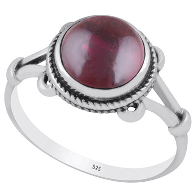 Stunning Twisted Work Around Garnet Round Shape 925 Sterling Solid Silver Ring - R3403242-2