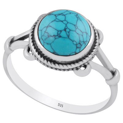 Stunning Twisted Work Around Turquoise Round Shape 925 Sterling Solid Silver Ring - R3403242-3
