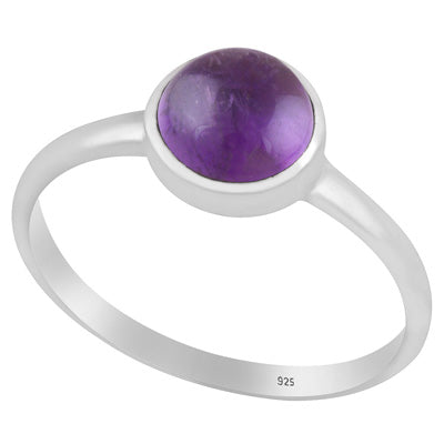 Magnificent Plain Gemstone Amethyst Round Shape 925 Sterling Solid Silver Ring - R3403245-1