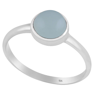 Magnificent Plain Gemstone Aqua Chalcedony Round Shape 925 Sterling Solid Silver Ring - R3403245-10