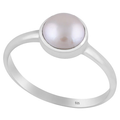 Magnificent Plain Gemstone Pearl Round Shape 925 Sterling Solid Silver Ring - R3403245-15