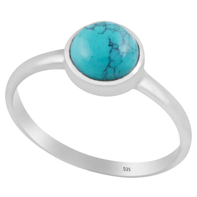 Magnificent Plain Gemstone Turquoise Round Shape 925 Sterling Solid Silver Ring - R3403245-3