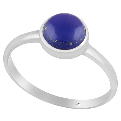 Magnificent Plain Gemstone Lapis Round Shape 925 Sterling Solid Silver Ring - R3403245-6