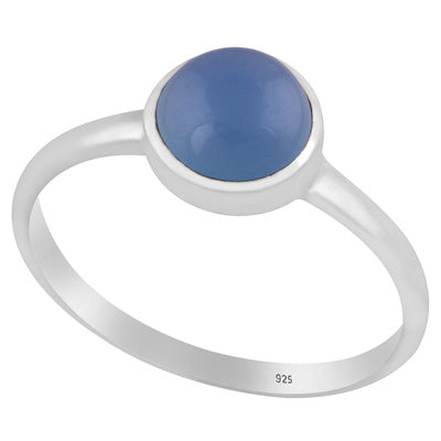 Magnificent Plain Gemstone Blue Chalcedony Round Shape 925 Sterling Solid Silver Ring - R3403245-9