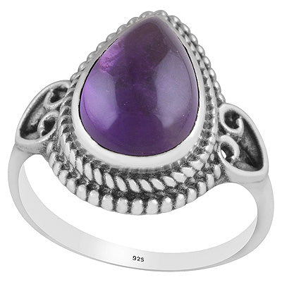 Beautiful Rawa Work Around Amethyst Pear Shape 925 Sterling Solid Silver Ring - R3403247-1