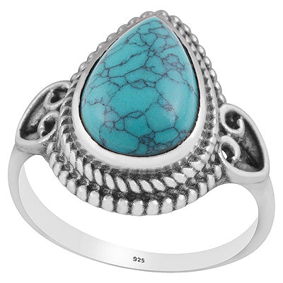 Beautiful Rawa Work Around Turquoise Pear Shape 925 Sterling Solid Silver Ring - R3403247-3