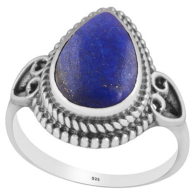 Beautiful Rawa Work Around Lapis Pear Shape 925 Sterling Solid Silver Ring - R3403247-6