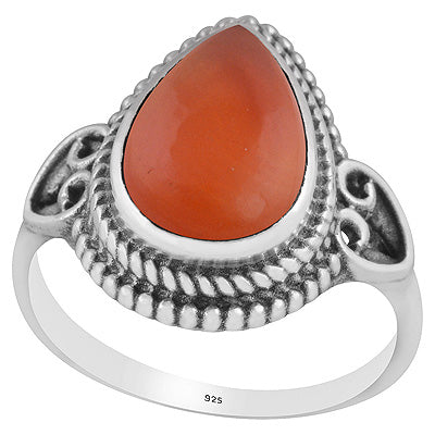 Beautiful Rawa Work Around Carnelian Pear Shape 925 Sterling Solid Silver Ring - R3403247-7