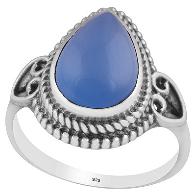 Beautiful Rawa Work Around Blue Chalcedony Pear Shape 925 Sterling Solid Silver Ring - R3403247-9