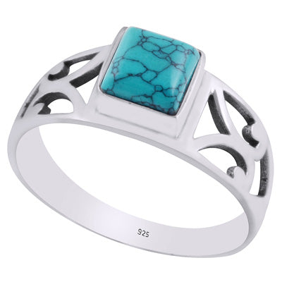 Alluring Cut Work Around Turquoise Square Shape 925 Sterling Solid Silver Ring - R3403248-3