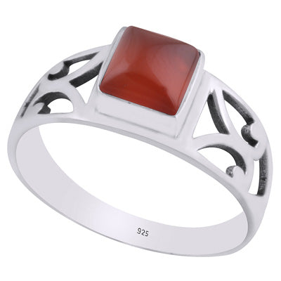 Alluring Cut Work Around Carnelian Square Shape 925 Sterling Solid Silver Ring - R3403248-7