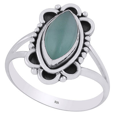 Stunning Oxidised Work Around Aqua Chalcedony Marquise Shape 925 Sterling Solid Silver Ring - R3403251-10