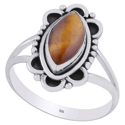 Stunning Oxidised Work Around Tiger's Eye Marquise Shape 925 Sterling Solid Silver Ring - R3403251-11