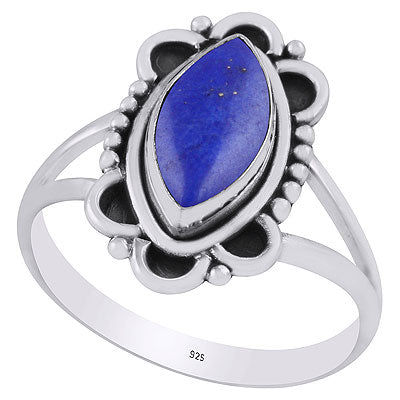 Stunning Oxidised Work Around Lapis Marquise Shape 925 Sterling Solid Silver Ring - R3403251-6
