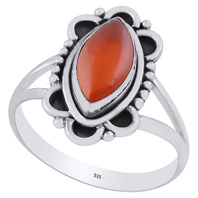 Stunning Oxidised Work Around Carnelian Marquise Shape 925 Sterling Solid Silver Ring - R3403251-7