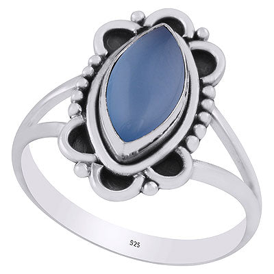 Stunning Oxidised Work Around Blue Chalcedony Marquise Shape 925 Sterling Solid Silver Ring - R3403251-9