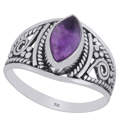 Beautiful Handcrafted Work Around Amethyst Marquise Shape 925 Sterling Solid Silver Ring - R3403252-31