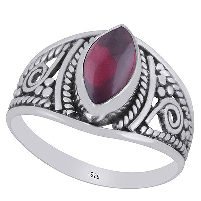 Beautiful Handcrafted Work Around Garnet Marquise Shape 925 Sterling Solid Silver Ring - R3403252-32