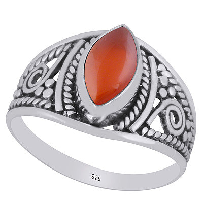 Beautiful Handcrafted Work Around Carnelian Marquise Shape 925 Sterling Solid Silver Ring - R3403252-37