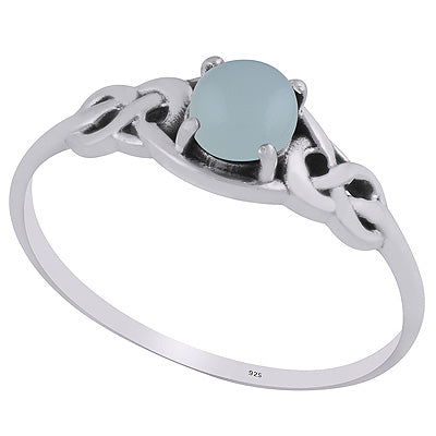 Alluring Celtic Knot Around Aqua Chalcedony Round Shape 925 Sterling Solid Silver Ring - R3403254-10