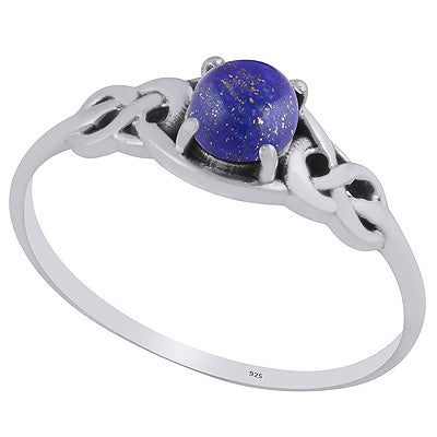 Alluring Celtic Knot Around Lapis Round Shape 925 Sterling Solid Silver Ring - R3403254-6