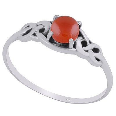 Alluring Celtic Knot Around Carnelian Round Shape 925 Sterling Solid Silver Ring - R3403254-7