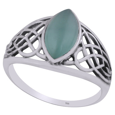 Beautiful Celtic Knot Around Aqua Chalcedony Marquise Shape 925 Sterling Solid Silver Ring - R3403262-10