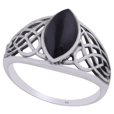 Beautiful Celtic Knot Around Black Onyx Marquise Shape 925 Sterling Solid Silver Ring - R3403262-14