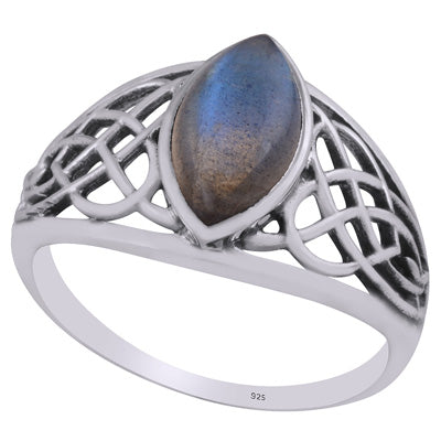 Beautiful Celtic Knot Around Labradorite Marquise Shape 925 Sterling Solid Silver Ring - R3403262-5