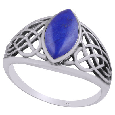 Beautiful Celtic Knot Around Lapis Marquise Shape 925 Sterling Solid Silver Ring - R3403262-6