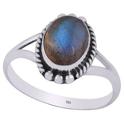 Alluring Oxidised Rawa Work Around Labradorite Oval Shape 925 Sterling Solid Silver Ring - R3403263-5