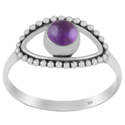 Gorgeous Rawa Work Eye Around Amethyst Round Shape 925 Sterling Solid Silver Ring - R3403264-1