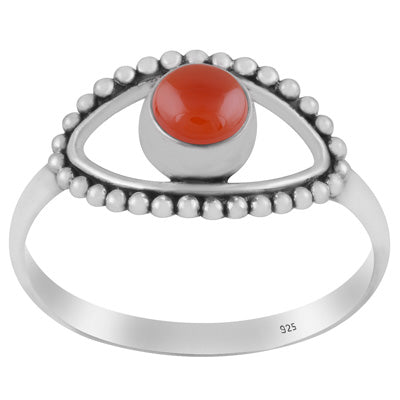 Gorgeous Rawa Work Eye Around Carnelian Round Shape 925 Sterling Solid Silver Ring - R3403264-7