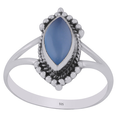 Beautifully Handcrafted Work Around Blue Chalcedony Marquise Shape 925 Sterling Solid Silver Ring - R3403266-9