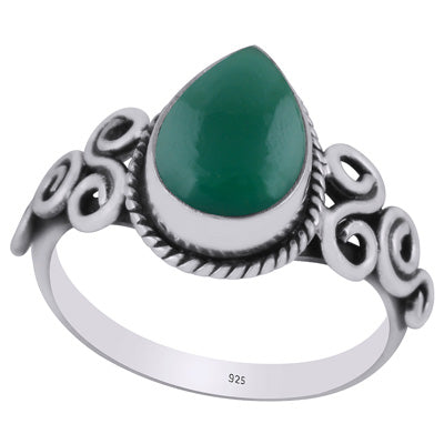 Beautiful Wire Work Around Green Onyx Pear Shape 925 Sterling Solid Silver Ring - R3403267-8