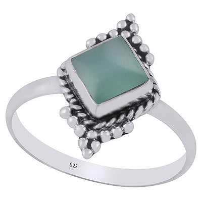 Gorgeous Handcrafted Rawa Work Aqua Chalcedony Rhombus Shape 925 Sterling Solid Silver Ring - R3403268-10