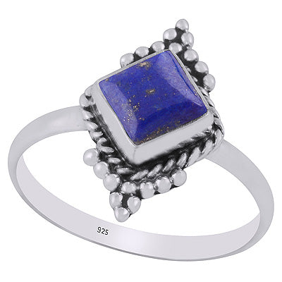 Gorgeous Handcrafted Rawa Work Lapis Rhombus Shape 925 Sterling Solid Silver Ring - R3403268-6