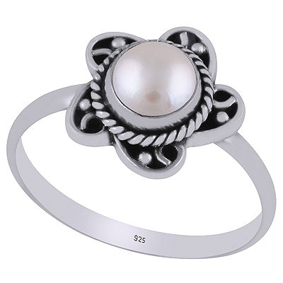 Gorgeous Twisted Wire Work Around Pearl Round Shape 925 Sterling Solid Silver Ring - R3403269-15