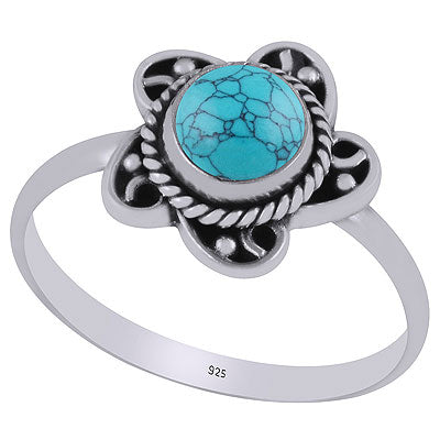 Gorgeous Twisted Wire Work Around Turquoise Round Shape 925 Sterling Solid Silver Ring - R3403269-3
