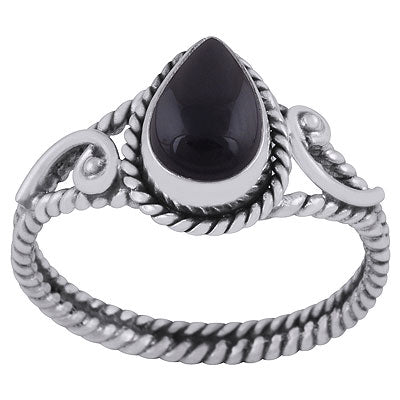 Stunning Twisted Wire Work Around Black Onyx Pear Shape 925 Sterling Solid Silver Ring - R3403271-14