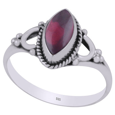 Beautiful Minimal Rawa Work Around Garnet Marquise Shape 925 Sterling Solid Silver Ring - R3403272-2