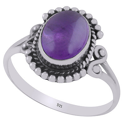Beautifully Handcrafted Work Around Amethyst Oval Shape 925 Sterling Solid Silver Ring - R3403273-1